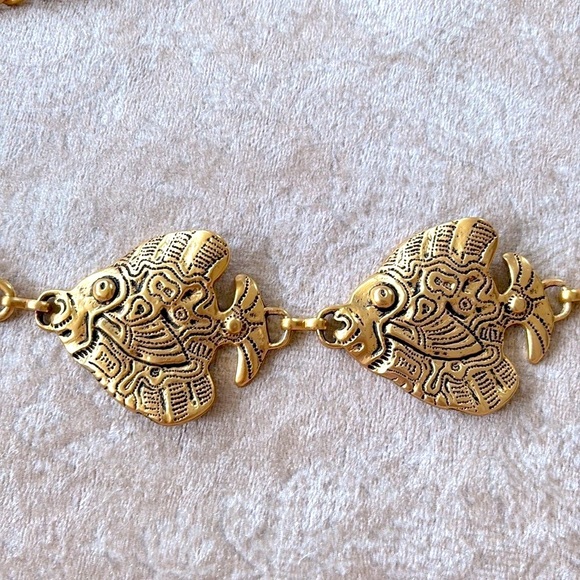 VINTAGE Gold Tone Tropical Angel Fish Chain Belt Metal Cinch Waist Lobster Clasp - Picture 3 of 16